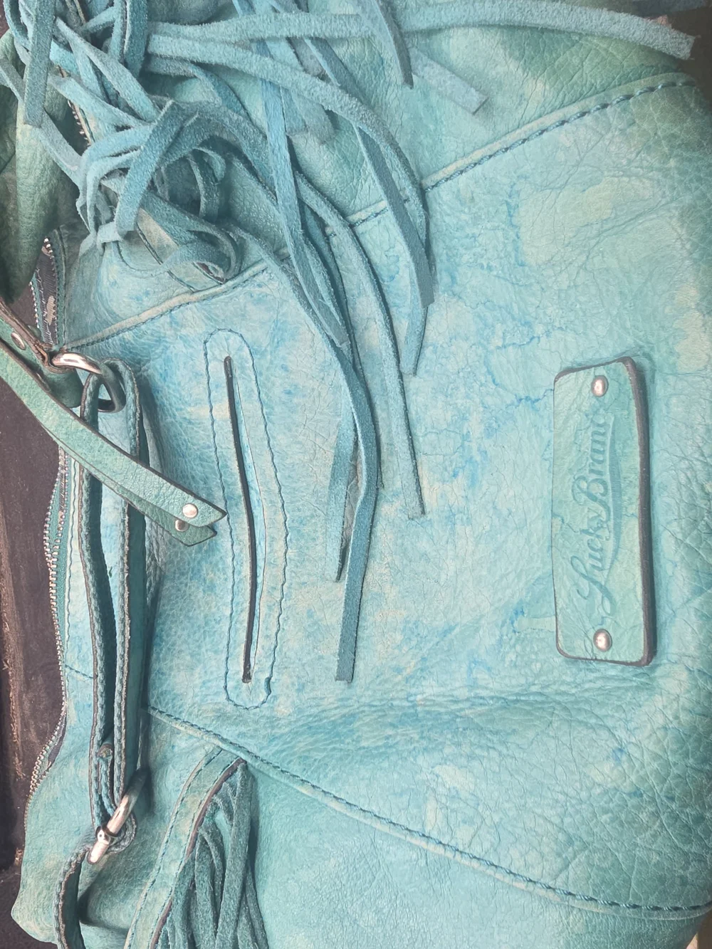 Lucky Brand Teal Fringe Hobo Shoulder Bag